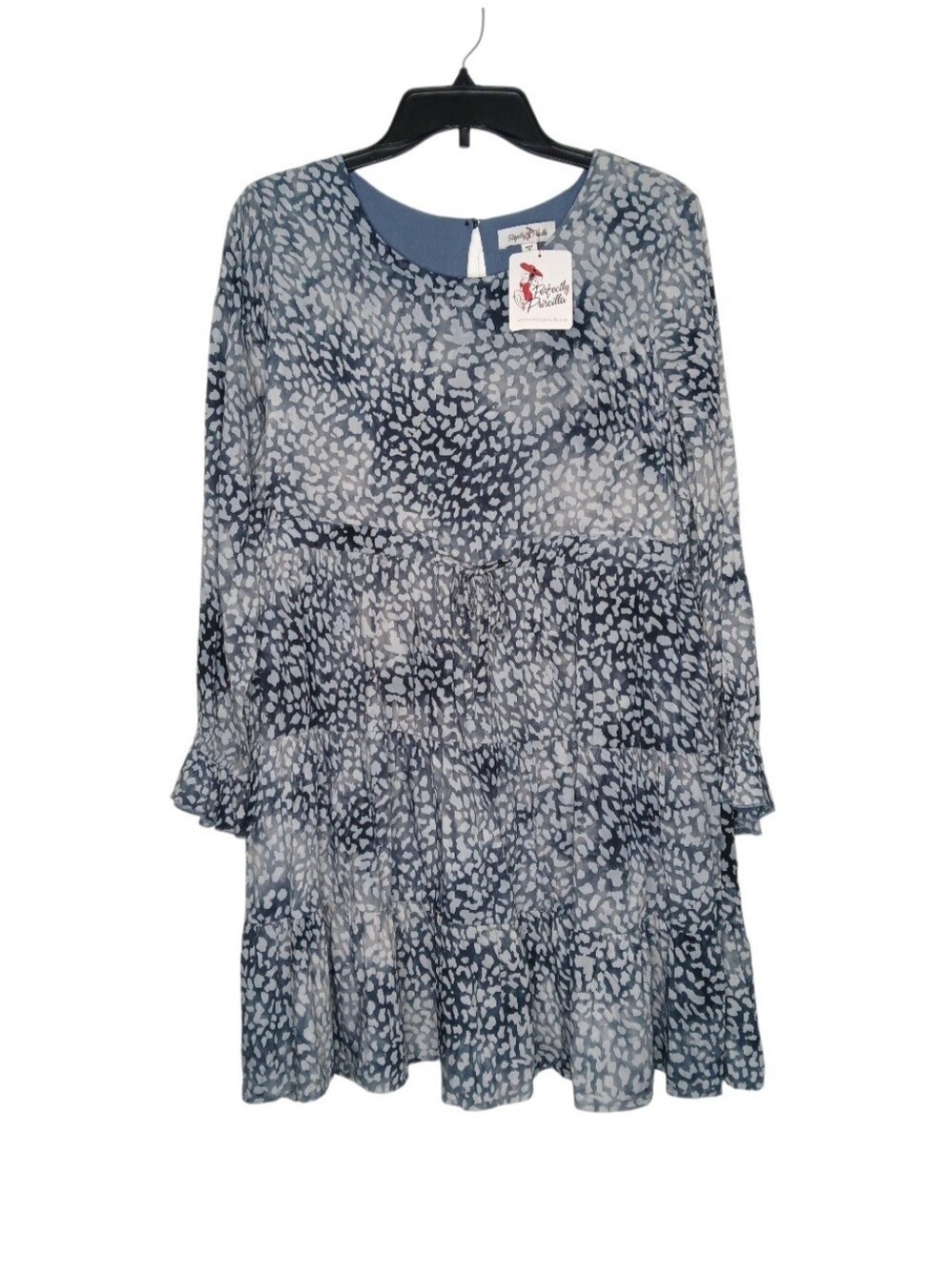 Perfectly Priscilla Women's Blue Printed Long-Sleeve Tiered Dress
